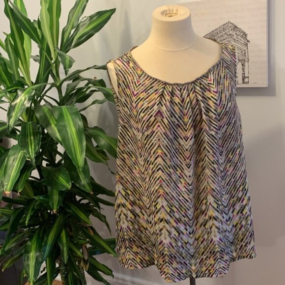 Jockey Beige Chevron Print Sleeveless Blouse - Picture 1 of 8